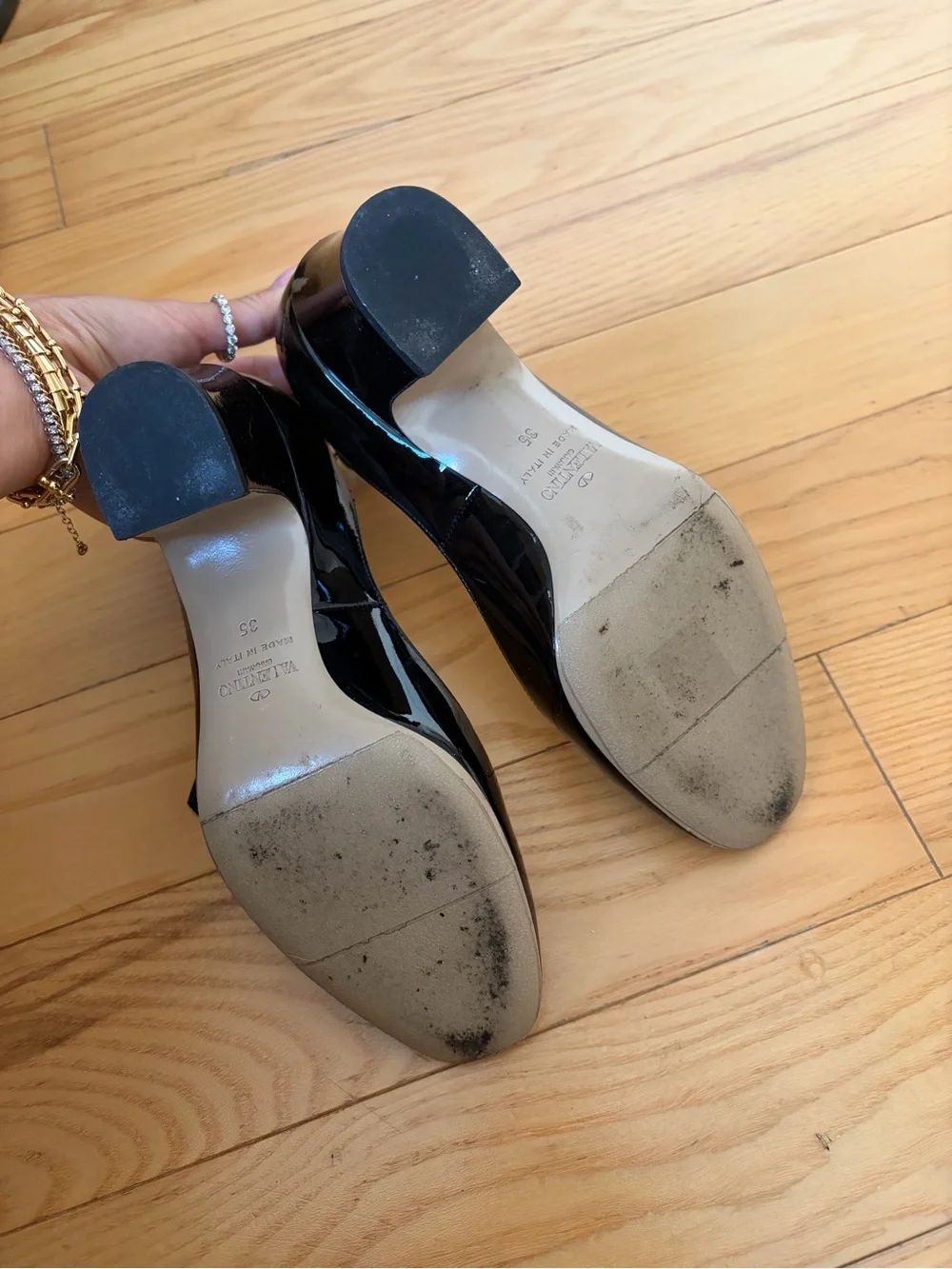 Valentino Garavani Tango Black Patent Ankle-Strap Block Heel Mary Jane